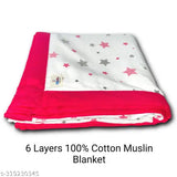 LazyToddler Baby quilt, 6 Layers 100% cotton muslin blanket for kids. Size (3.2 Fit X 3.2 Fit) PinkStar Design.