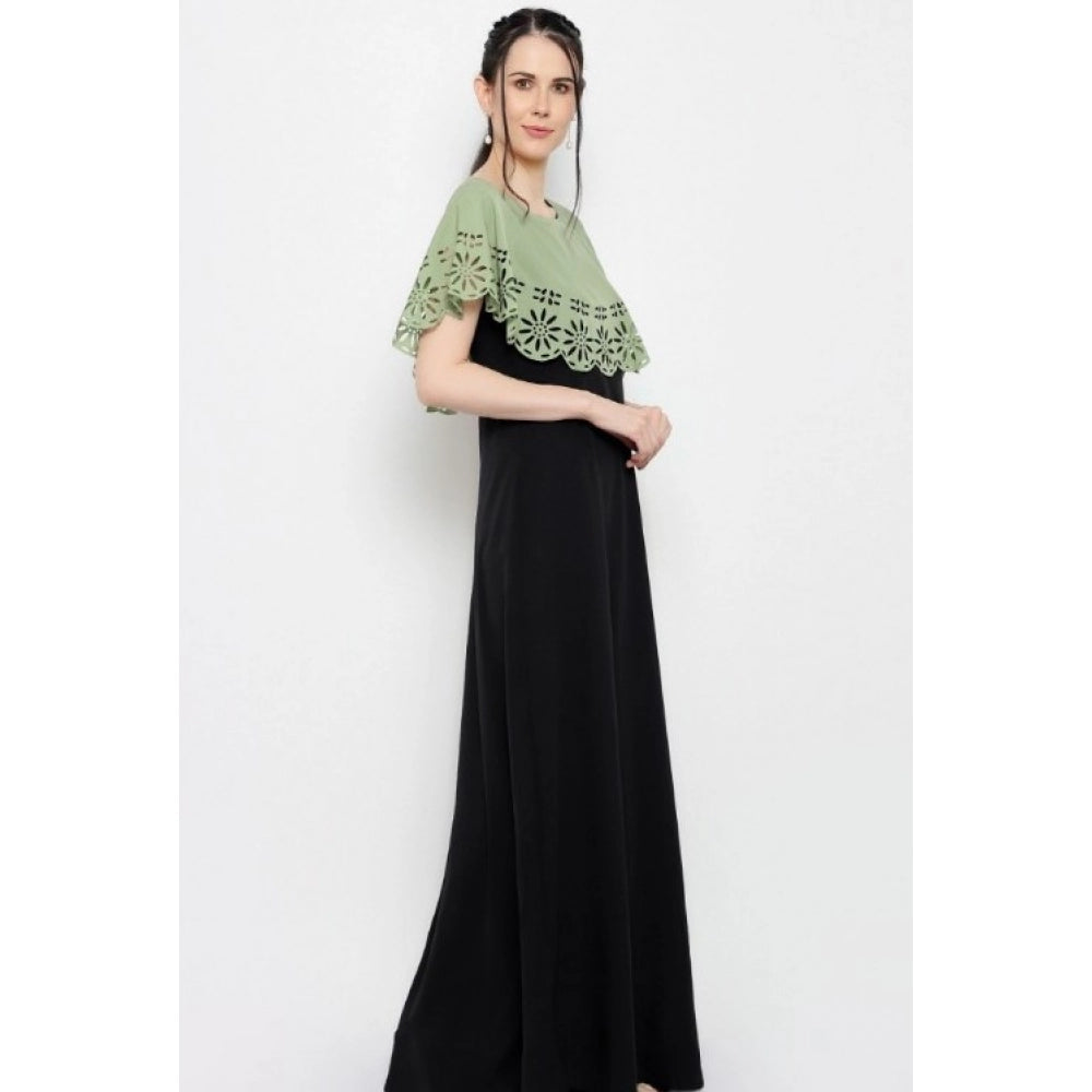 Women's Crepe Solid Sleeveless Full Length Gown(Green Black)