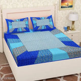 2 Jaipuri Best Bedsheet Combo Pack with 4 Pillow Cover ( Blue+Black)