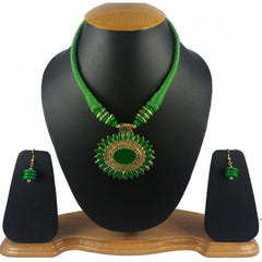 Women's Green Color Designer Tibetan Style Fashion Necklace Set (Color: Green) - GillKart