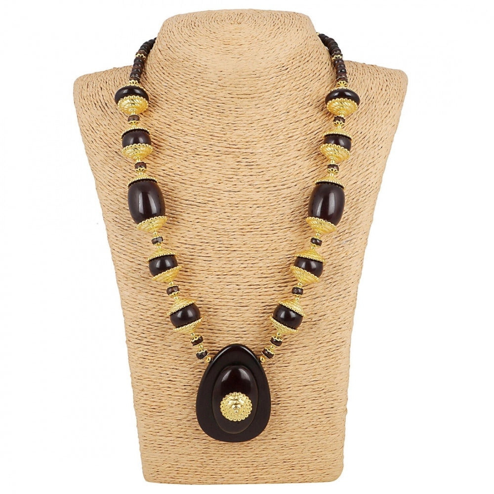 Women's Designer Dark Brown and Golden Beads South Style Necklace (Color: Black) - GillKart