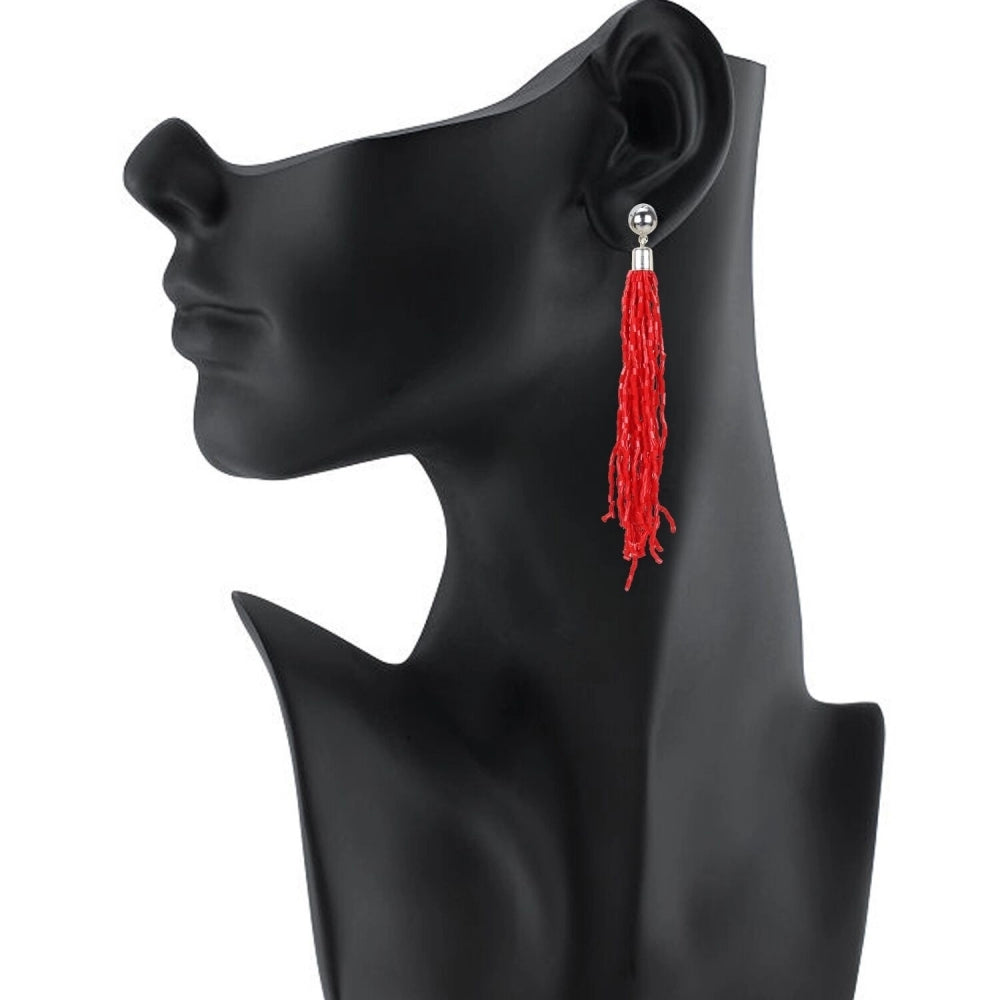 Women's Alloy, Beads Hook Dangler Hanging Earring (Color: Red) - GillKart