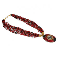 Women's Multicolor Tibetan Style Beads Necklace (Color: Red) - GillKart