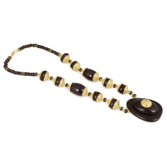 Women's Designer Dark Brown and Golden Beads South Style Necklace (Color: Black) - GillKart