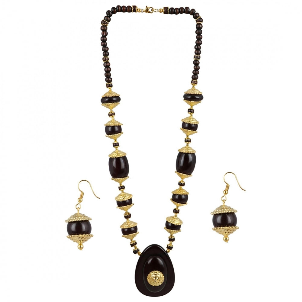 Women's Designer Dark Brown and Golden Beads South Style Necklace (Color: Black) - GillKart