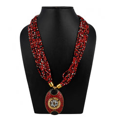 Women's Multicolor Tibetan Style Beads Necklace (Color: Red) - GillKart