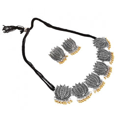 Antique Silver Oxidised Plated Tribal Afghani Necklace With Earrings Set For Women - GillKart