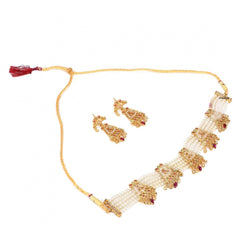 Gold-Plated And Jadau Choker Necklace With Earrings Set For Women - GillKart