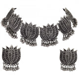 Antique Silver Oxidised Tribal Afghani Necklace With Earrings Set For Women - GillKart