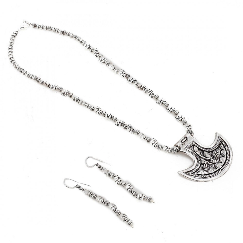 Silver Oxidised Contemporary German Silver Necklace Set For Women - GillKart