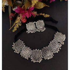 Antique Silver Oxidised Tribal Afghani Necklace With Earrings Set For Women - GillKart