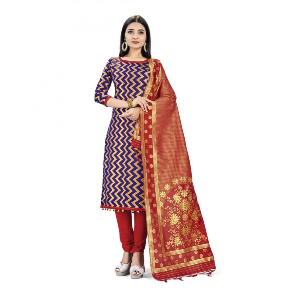 Banarasi Silk Unstitched Salwar-Suit Material Premium Quality With Dupatta (Color: Navy Blue) - GillKart