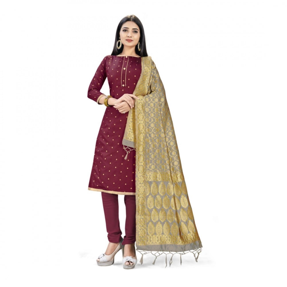 Banarasi Silk Unstitched Salwar-Suit Material Premium Quality With Dupatta (Color: Maroon) - GillKart