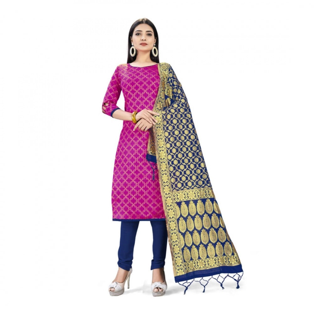 Banarasi Silk Unstitched Salwar-Suit Material Premium Quality With Dupatta (Color: Pink) - GillKart