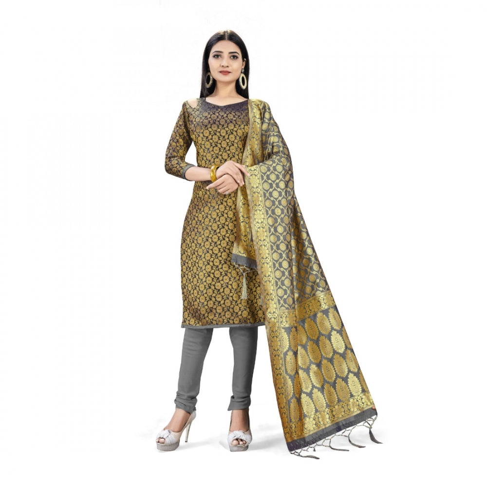 Banarasi Silk Unstitched Salwar-Suit Material Premium Quality With Dupatta (Color: Black) - GillKart