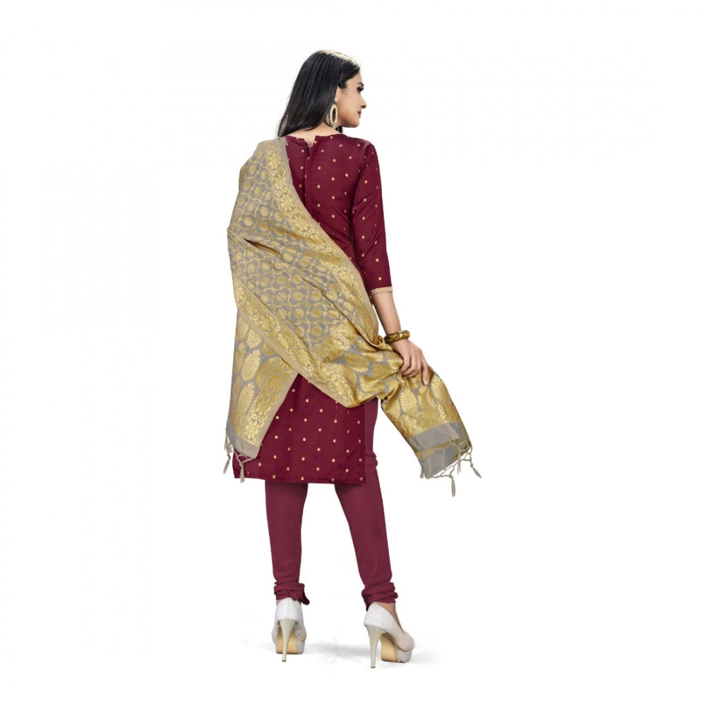 Banarasi Silk Unstitched Salwar-Suit Material Premium Quality With Dupatta (Color: Maroon) - GillKart