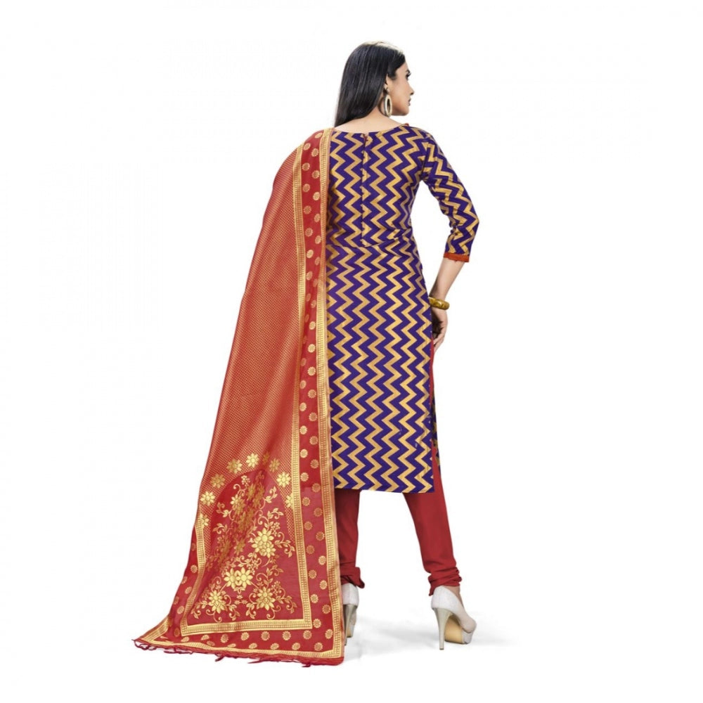 Banarasi Silk Unstitched Salwar-Suit Material Premium Quality With Dupatta (Color: Navy Blue) - GillKart