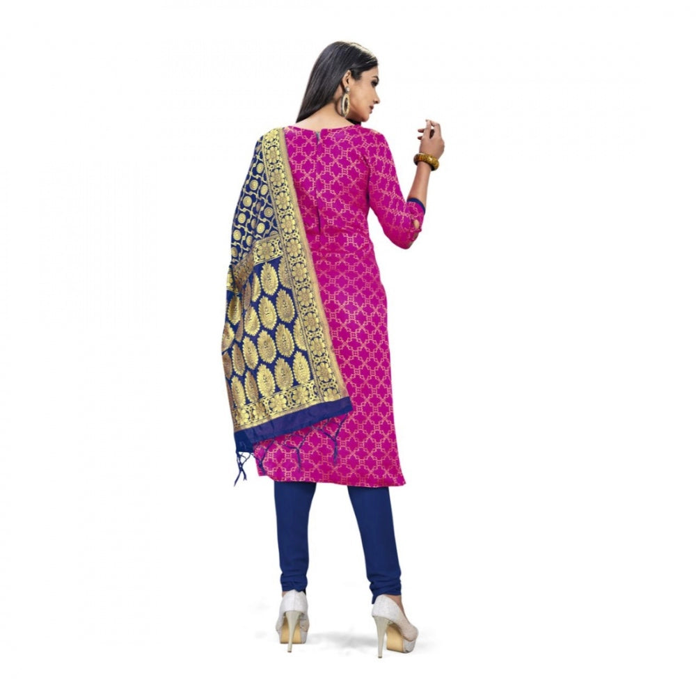 Banarasi Silk Unstitched Salwar-Suit Material Premium Quality With Dupatta (Color: Pink) - GillKart