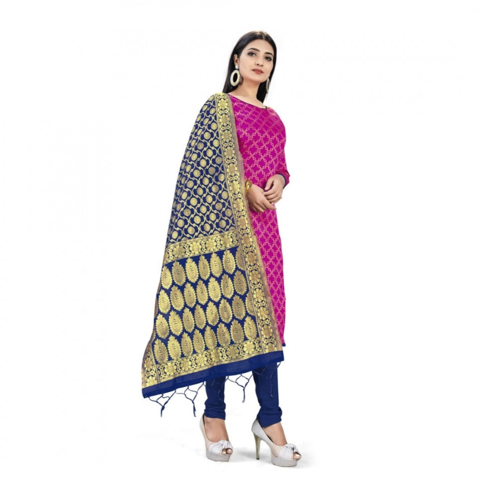 Banarasi Silk Unstitched Salwar-Suit Material Premium Quality With Dupatta (Color: Pink) - GillKart