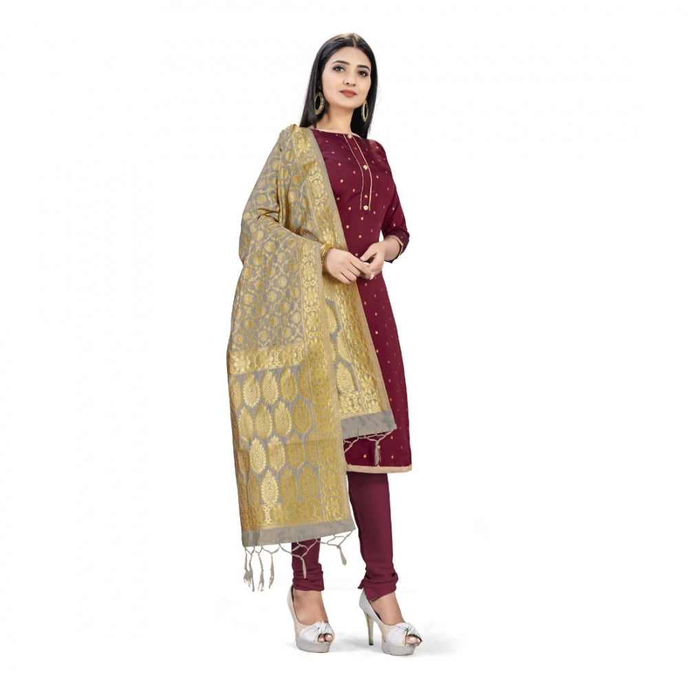 Banarasi Silk Unstitched Salwar-Suit Material Premium Quality With Dupatta (Color: Maroon) - GillKart