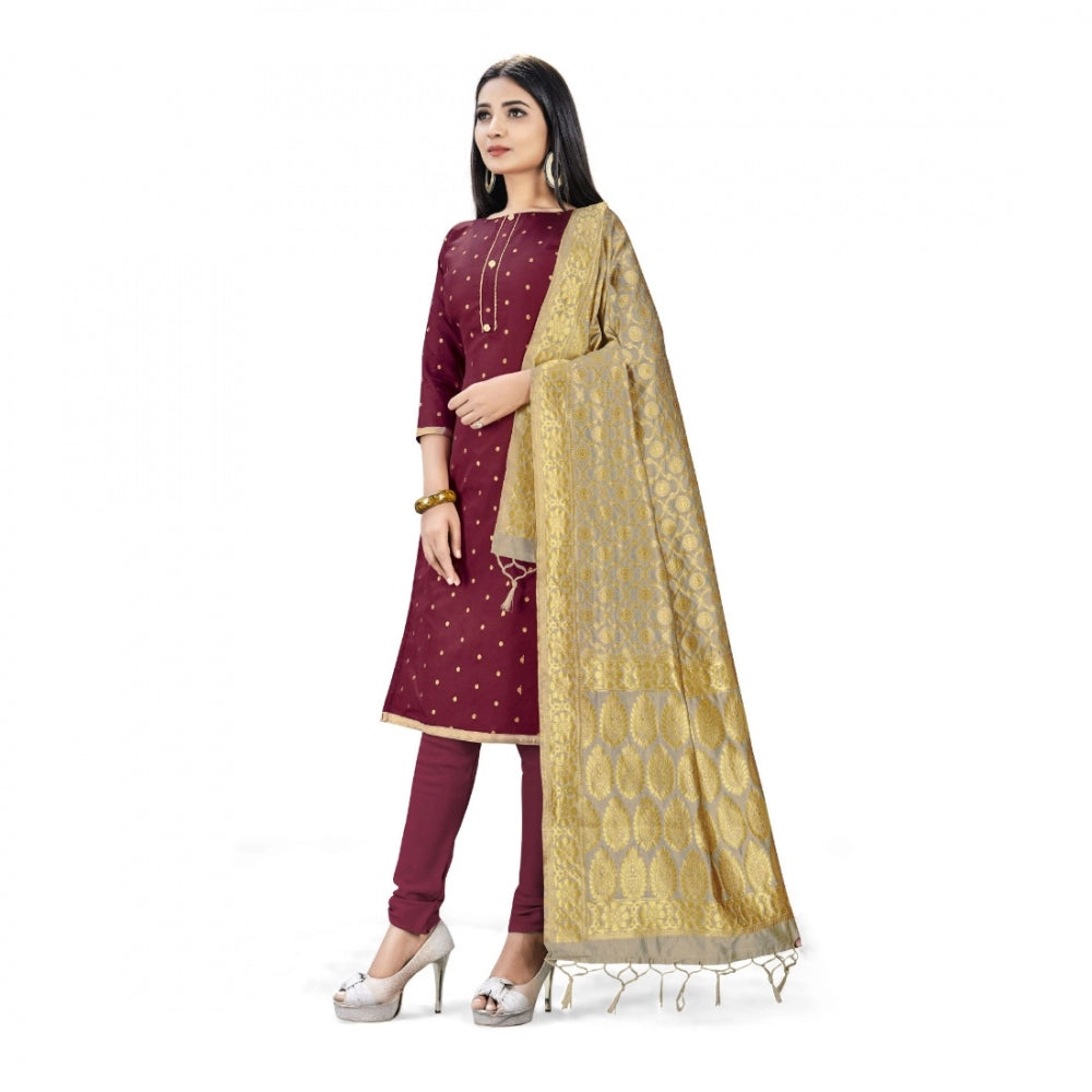 Banarasi Silk Unstitched Salwar-Suit Material Premium Quality With Dupatta (Color: Maroon) - GillKart