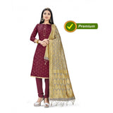 Banarasi Silk Unstitched Salwar-Suit Material Premium Quality With Dupatta (Color: Maroon) - GillKart