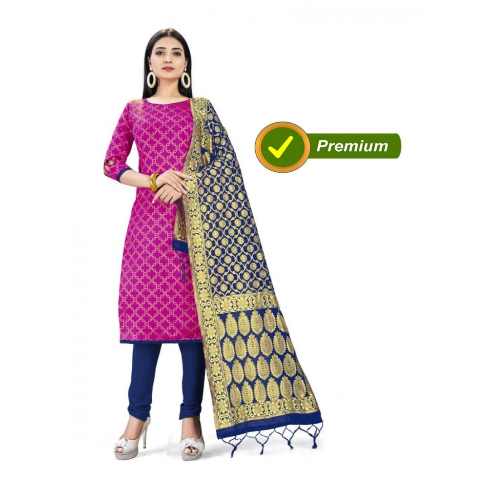 Banarasi Silk Unstitched Salwar-Suit Material Premium Quality With Dupatta (Color: Pink) - GillKart