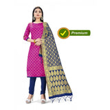 Banarasi Silk Unstitched Salwar-Suit Material Premium Quality With Dupatta (Color: Pink) - GillKart