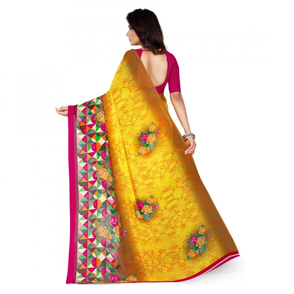 Women's Faux Georgette Saree With Blouse (Yellow, 5-6Mtrs) - GillKart