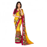 Women's Faux Georgette Saree With Blouse (Yellow, 5-6Mtrs) - GillKart