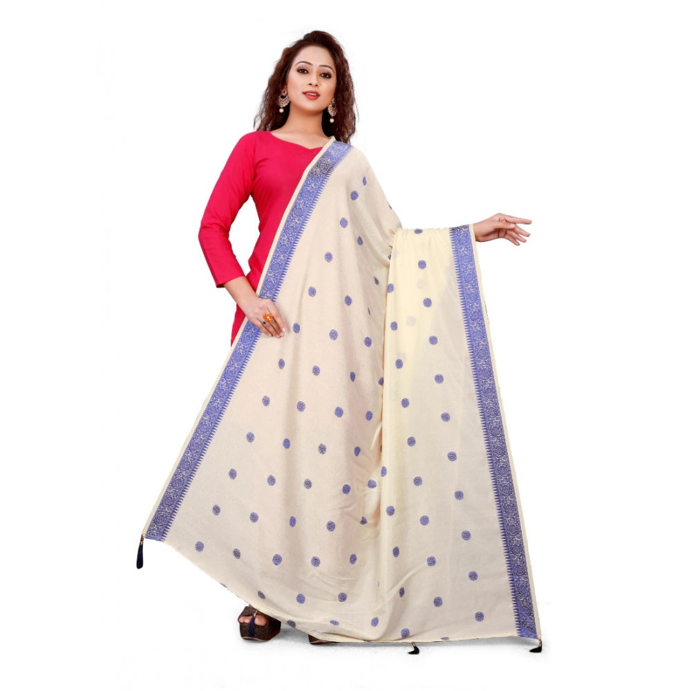 Women's Vichitra Viscose Silk Blend Jacquard Work Dupatta (Cream, Length:2-2.4 mtr) - GillKart