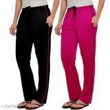 Stylcozy Women Black, Onion Pink Cotton Solid Regular Fit Lower Pajama Pack of 2