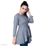 Women's Checked Grey Khadi Cotton Top