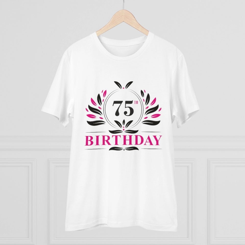 Men's PC Cotton 75th Birthday Printed T Shirt (Color: White, Thread Count: 180GSM) - GillKart