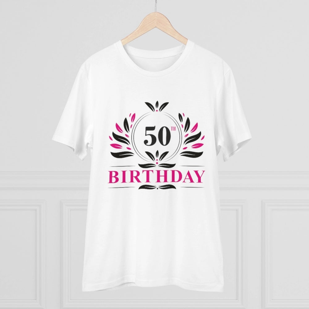 Men's PC Cotton 50th Birthday Printed T Shirt (Color: White, Thread Count: 180GSM) - GillKart