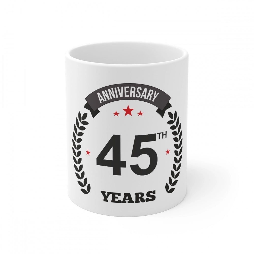 Ceramic 45th Anniversary Printed Coffee Mug (Color: White, Capacity:330ml) - GillKart