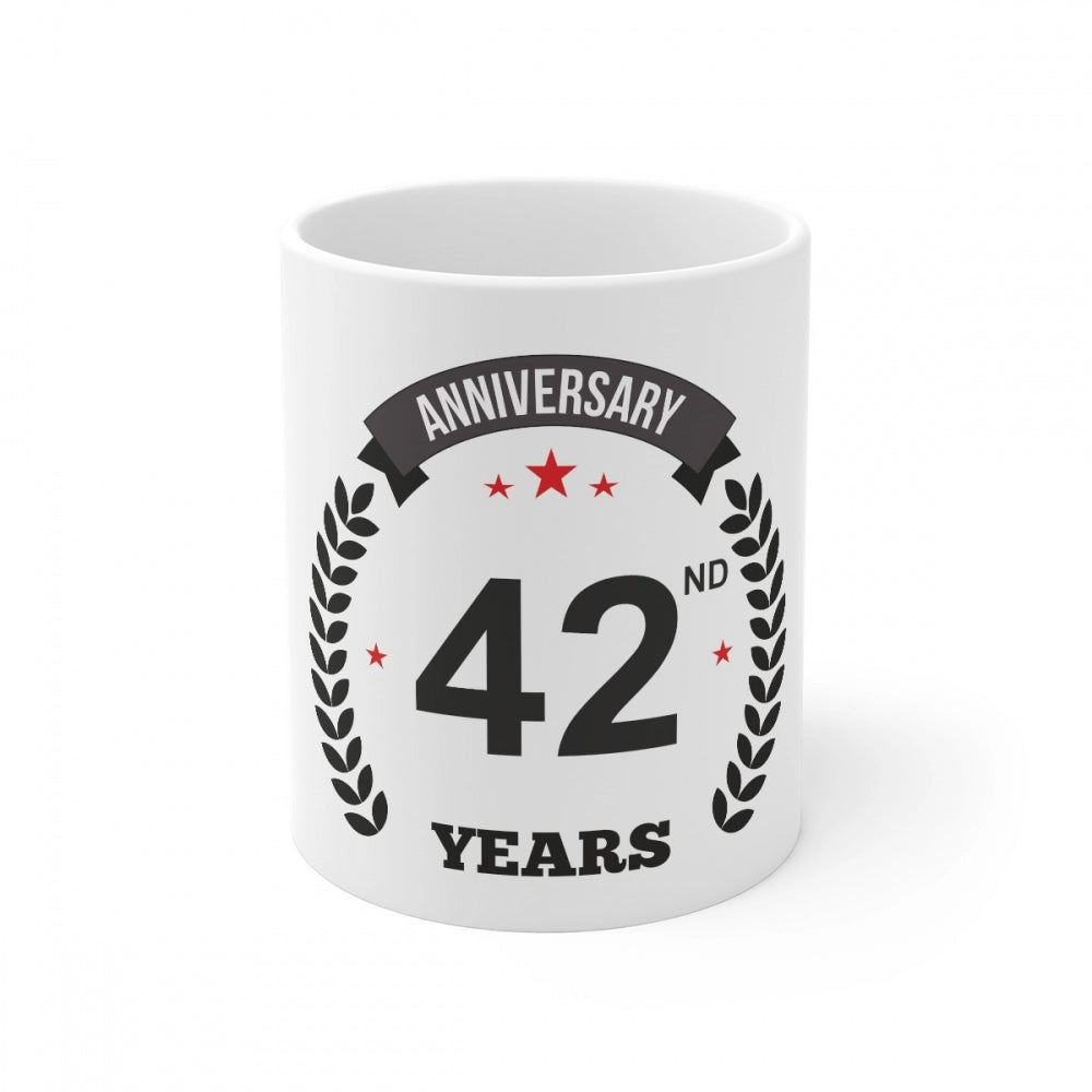 Ceramic 42nd Anniversary Printed Coffee Mug (Color: White, Capacity:330ml) - GillKart