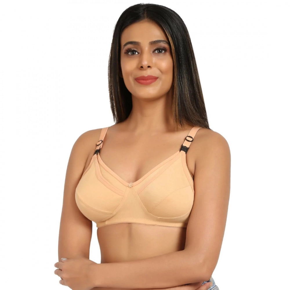 Women's Cotton Blend Mother Care Full Coverage Feeding Bra Non Padded (Sandalwood) - GillKart