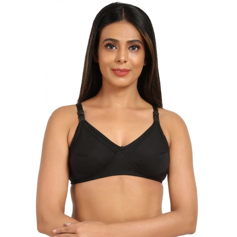 Women's Cotton Blend Mother Care Full Coverage Feeding Bra Non Padded (Black) - GillKart