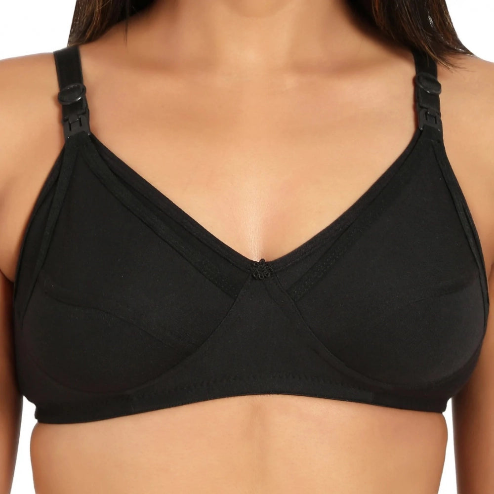 Women's Cotton Blend Mother Care Full Coverage Feeding Bra Non Padded (Black) - GillKart