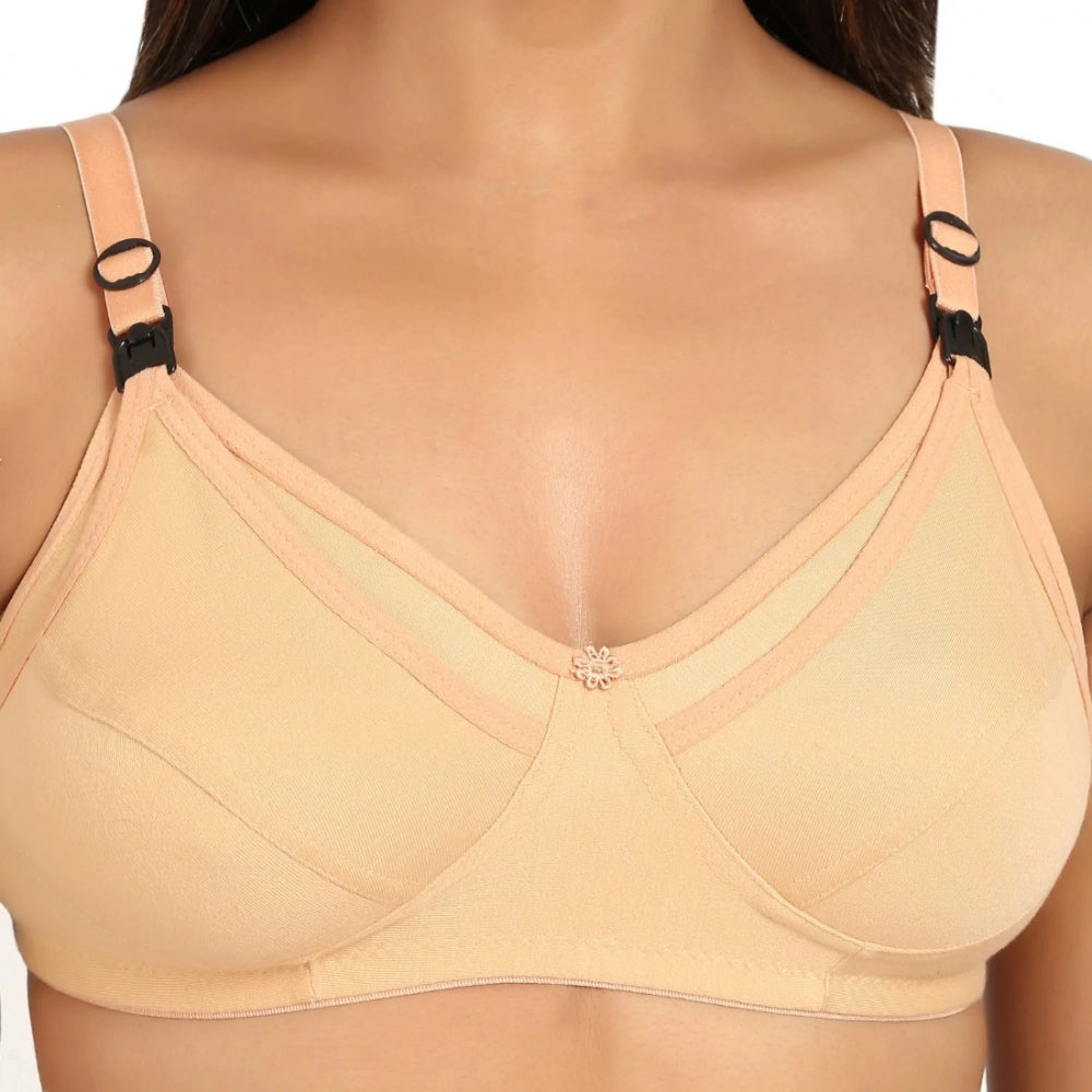 Women's Cotton Blend Mother Care Full Coverage Feeding Bra Non Padded (Sandalwood) - GillKart