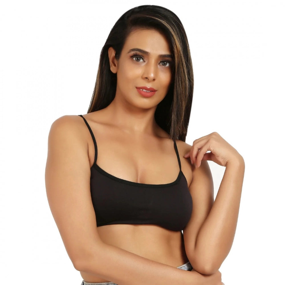 Women's Cotton Blend Lightly Padded Sports Bra With Three Fourth Coverage (Black) - GillKart