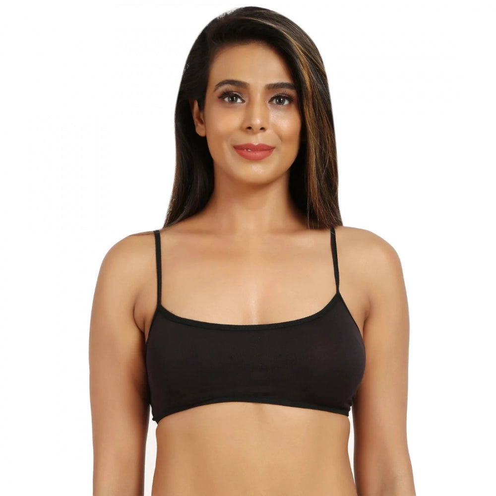 Women's Cotton Blend Lightly Padded Sports Bra With Three Fourth Coverage (Black) - GillKart