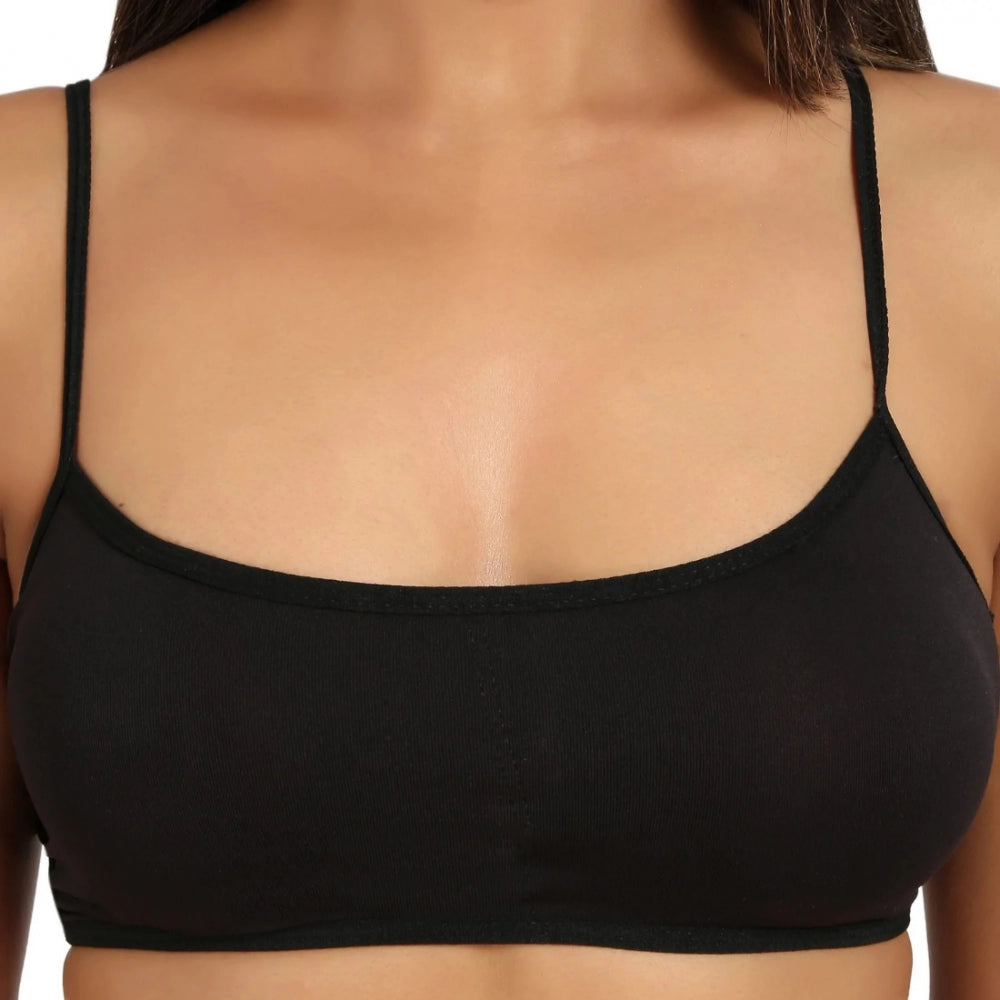 Women's Cotton Blend Lightly Padded Sports Bra With Three Fourth Coverage (Black) - GillKart