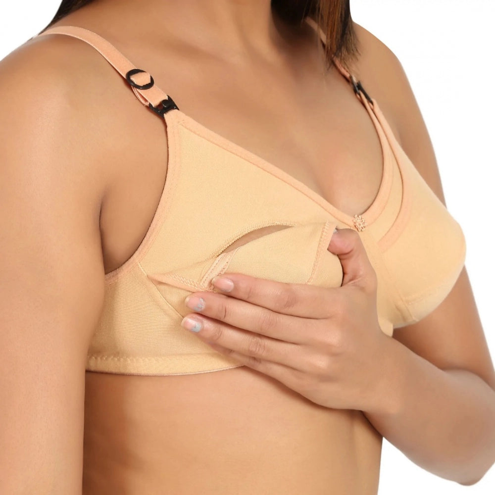 Women's Cotton Blend Mother Care Full Coverage Feeding Bra Non Padded (Sandalwood) - GillKart