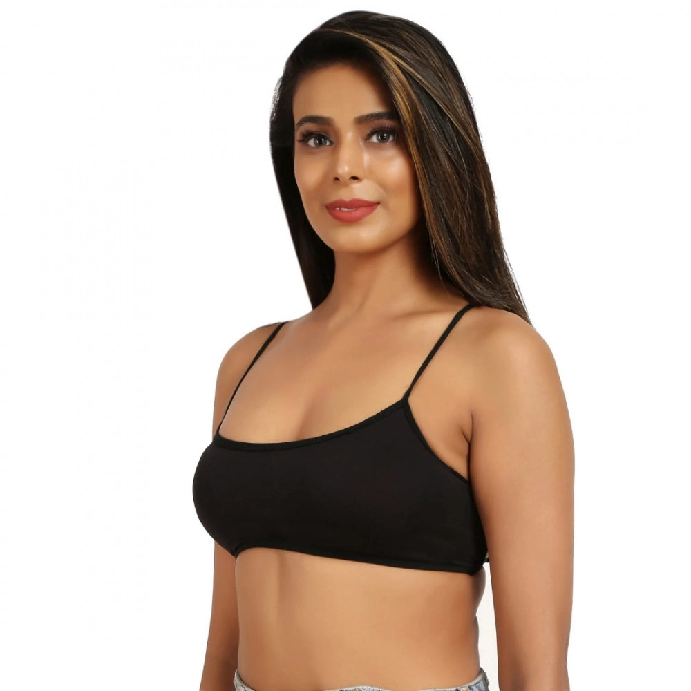 Women's Cotton Blend Lightly Padded Sports Bra With Three Fourth Coverage (Black) - GillKart