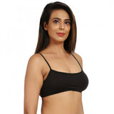 Women's Cotton Blend Lightly Padded Sports Bra With Three Fourth Coverage (Black) - GillKart