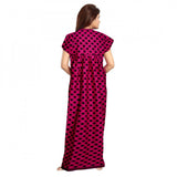 Womens Cotton Printed Maxi Nighty Pink