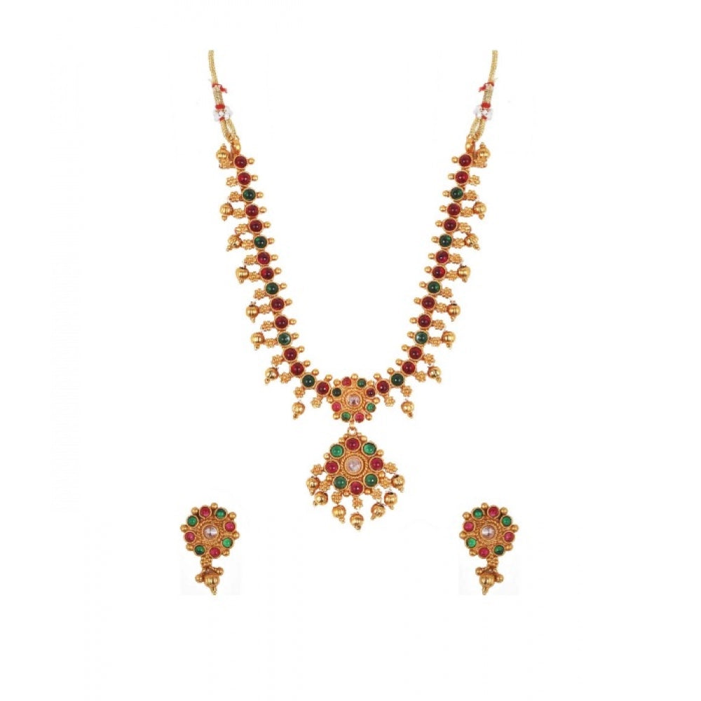 Women's Elegent Brass Kempu Chain Jewellery Set (Multi Color, Free Size) - GillKart