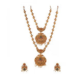 Women's Elegent And Modern Double Line Temple Jewellery Set (Red And Green, Free Size) - GillKart